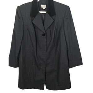 Vintage Emily Wool Tailored Car Coat 14W Academia Black Velvet Collar MOBWIFE